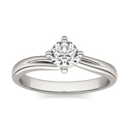 1/2 CTW Round Caydia Lab Grown Diamond Four Prong Twist Solitaire Engagement Ring 18K White Gold, SIZE 7.0 Stone Color E