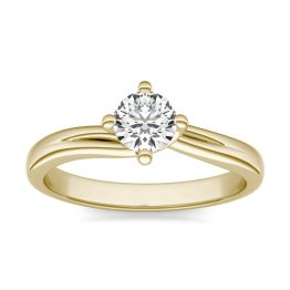 1/2 CTW Round Caydia Lab Grown Diamond Four Prong Twist Solitaire Engagement Ring 14K Yellow Gold, SIZE 7.0 Stone Color E