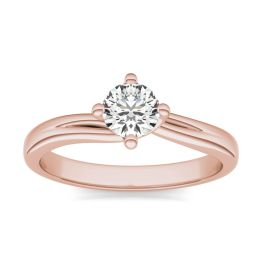 1/2 CTW Round Caydia Lab Grown Diamond Four Prong Twist Solitaire Engagement Ring 14K Rose Gold, SIZE 7.0 Stone Color E