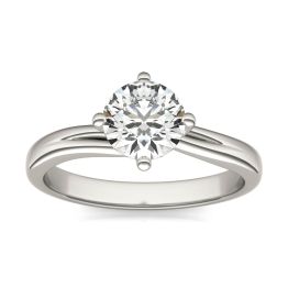 1 CTW Round Caydia Lab Grown Diamond Four Prong Twist Solitaire Engagement Ring 14K White Gold, SIZE 7.0 Stone Color E