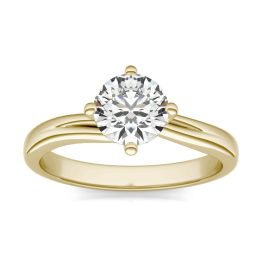 1 CTW Round Caydia Lab Grown Diamond Four Prong Twist Solitaire Engagement Ring 14K Yellow Gold, SIZE 7.0 Stone Color E