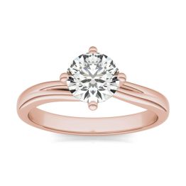 1 CTW Round Caydia Lab Grown Diamond Four Prong Twist Solitaire Engagement Ring 14K Rose Gold, SIZE 7.0 Stone Color E