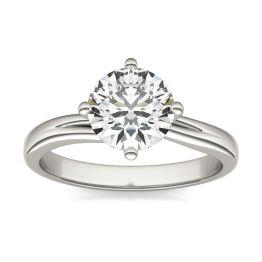 1 1/2 CTW Round Caydia Lab Grown Diamond Four Prong Twist Solitaire Engagement Ring 14K White Gold, SIZE 7.0 Stone Color E