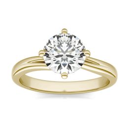 1 1/2 CTW Round Caydia Lab Grown Diamond Four Prong Twist Solitaire Engagement Ring 18K Yellow Gold, SIZE 7.0 Stone Color E