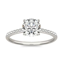 1 1/6 CTW Round Caydia Lab Grown Diamond Signature Side Stone Engagement Ring 18K White Gold, SIZE 7.0 Stone Color E
