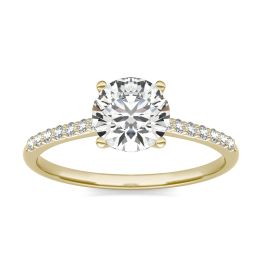 1 1/6 CTW Round Caydia Lab Grown Diamond Signature Side Stone Engagement Ring 18K Yellow Gold, SIZE 7.0 Stone Color E