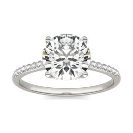 2 1/6 CTW Round Caydia Lab Grown Diamond Signature Side Stone Engagement Ring 18K White Gold, SIZE 7.0 Stone Color E