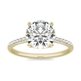 2 1/6 CTW Round Caydia Lab Grown Diamond Signature Side Stone Engagement Ring 18K Yellow Gold, SIZE 7.0 Stone Color E