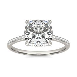 2 2/3 CTW Cushion Caydia Lab Grown Diamond Signature Side Stone Engagement Ring Platinum, SIZE 7.0 Stone Color E