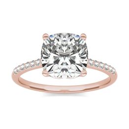 2 2/3 CTW Cushion Caydia Lab Grown Diamond Signature Side Stone Engagement Ring 18K Rose Gold, SIZE 7.0 Stone Color E