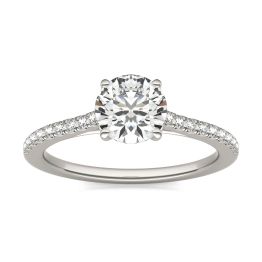 1 1/5 CTW Round Caydia Lab Grown Diamond Side Stone Engagement Ring 14K White Gold, SIZE 7.0 Stone Color E