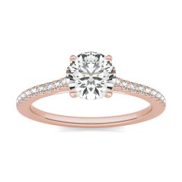 1 1/5 CTW Round Caydia Lab Grown Diamond Side Stone Engagement Ring 14K Rose Gold, SIZE 7.0 Stone Color E