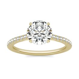1 2/3 CTW Round Caydia Lab Grown Diamond Side Stone Engagement Ring 14K Yellow Gold, SIZE 7.0 Stone Color E