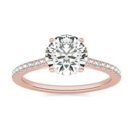 1 2/3 CTW Round Caydia Lab Grown Diamond Side Stone Engagement Ring 14K Rose Gold, SIZE 7.0 Stone Color E