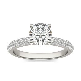 1 1/5 CTW Round Caydia Lab Grown Diamond Pave Engagement Ring Platinum, SIZE 7.0 Stone Color E