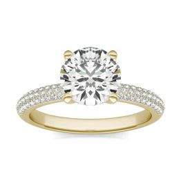 1 3/4 CTW Round Caydia Lab Grown Diamond Pave Engagement Ring 14K Yellow Gold, SIZE 7.0 Stone Color E