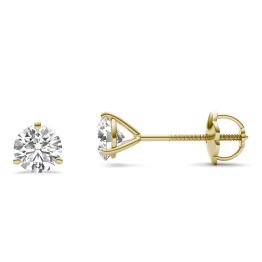 1 CTW Round Caydia Lab Grown Diamond Three Prong Solitaire Stud Screw-Back Earrings 14K Yellow Gold