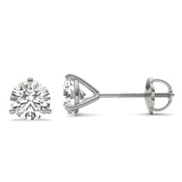 1 1/2 CTW Round Caydia Lab Grown Diamond Three Prong Solitaire Stud Screw-Back Earrings 14K White Gold