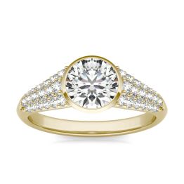 1 3/4 CTW Round Caydia Lab Grown Diamond Signature Bezel Pave Engagement Ring 18K Yellow Gold, SIZE 7.0 Stone Color E