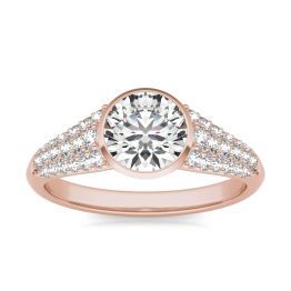 1 3/4 CTW Round Caydia Lab Grown Diamond Signature Bezel Pave Engagement Ring 18K Rose Gold, SIZE 7.0 Stone Color E