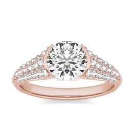 1 3/4 CTW Round Caydia Lab Grown Diamond Signature Half Bezel Pave Engagement Ring 18K Rose Gold, SIZE 7.0 Stone Color E