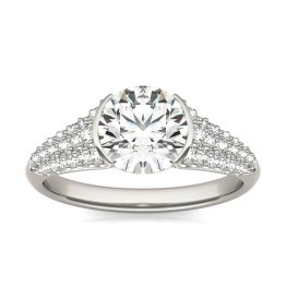 2 CTW Round Caydia Lab Grown Diamond Signature Half Bezel Pave Engagement Ring 18K White Gold, SIZE 7.0 Stone Color E