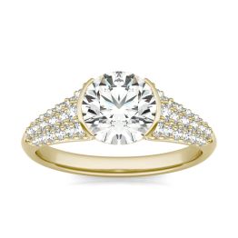 2 CTW Round Caydia Lab Grown Diamond Signature Half Bezel Pave Engagement Ring 18K Yellow Gold, SIZE 7.0 Stone Color E