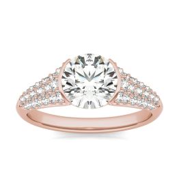 2 CTW Round Caydia Lab Grown Diamond Signature Half Bezel Pave Engagement Ring 18K Rose Gold, SIZE 7.0 Stone Color E