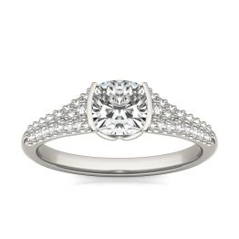1 1/8 CTW Cushion Caydia Lab Grown Diamond Signature Half Bezel Pave Engagement Ring 18K White Gold, SIZE 7.0 Stone Color E