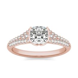 1 1/8 CTW Cushion Caydia Lab Grown Diamond Signature Half Bezel Pave Engagement Ring 18K Rose Gold, SIZE 7.0 Stone Color E
