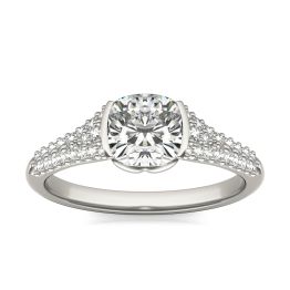 1 3/8 CTW Cushion Caydia Lab Grown Diamond Signature Half Bezel Pave Engagement Ring 18K White Gold, SIZE 7.0 Stone Color E