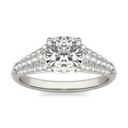 2 CTW Cushion Caydia Lab Grown Diamond Signature Multi Row Pave Engagement Ring Platinum, SIZE 7.0 Stone Color E