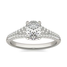 1 3/8 CTW Oval Caydia Lab Grown Diamond Signature Multi Row Pave Engagement Ring 18K White Gold, SIZE 7.0 Stone Color E