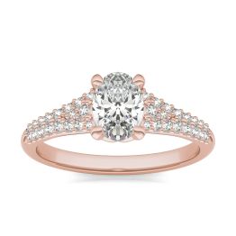 1 3/8 CTW Oval Caydia Lab Grown Diamond Signature Multi Row Pave Engagement Ring 18K Rose Gold, SIZE 7.0 Stone Color E