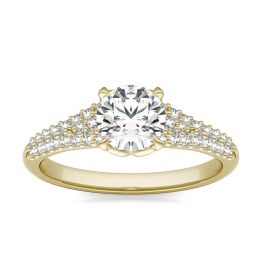 1 1/8 CTW Round Caydia Lab Grown Diamond Signature Multi Row Pave Engagement Ring 18K Yellow Gold, SIZE 7.0 Stone Color E