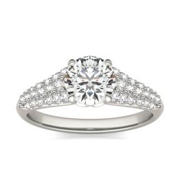 1 1/2 CTW Round Caydia Lab Grown Diamond Signature Multi Row Pave Engagement Ring 18K White Gold, SIZE 7.0 Stone Color E