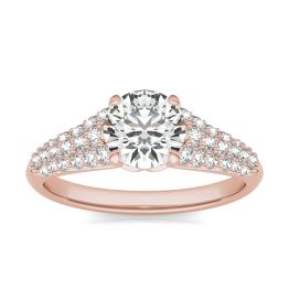 1 1/2 CTW Round Caydia Lab Grown Diamond Signature Half Bezel Pave Engagement Ring 18K Rose Gold, SIZE 7.0 Stone Color E