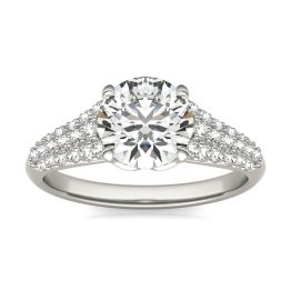 2 CTW Round Caydia Lab Grown Diamond Signature Multi Row Pave Engagement Ring 18K White Gold, SIZE 7.0 Stone Color E