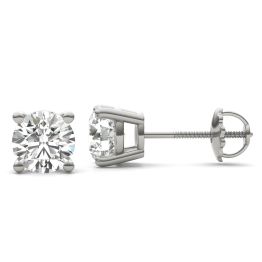 2 CTW Round Caydia Lab Grown Diamond Four Prong Solitaire Stud Screw-Back Earrings 14K White Gold