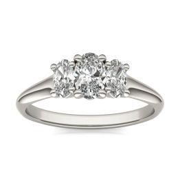 1 CTW Oval Caydia Lab Grown Diamond Three Stone Engagement Ring 18K White Gold, SIZE 7.0 Stone Color E