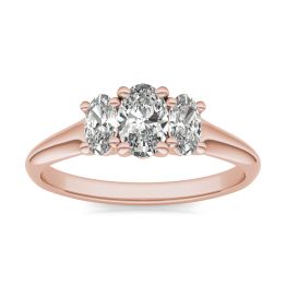 1 CTW Oval Caydia Lab Grown Diamond Three Stone Engagement Ring 14K Rose Gold, SIZE 7.0 Stone Color E