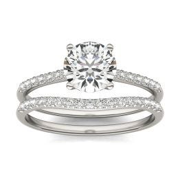 1 1/3 CTW Round Caydia Lab Grown Diamond Signature Bridal Set with Side-Stones Ring Platinum, SIZE 7.0 Stone Color E