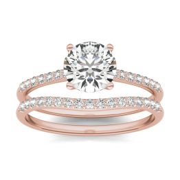 1 1/3 CTW Round Caydia Lab Grown Diamond Signature Bridal Set with Side-Stones Ring 18K Rose Gold, SIZE 7.0 Stone Color E