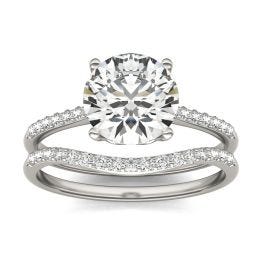 2 1/3 CTW Round Caydia Lab Grown Diamond Signature Bridal Set with Side-Stones Ring 18K White Gold, SIZE 7.0 Stone Color E