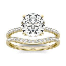 2 1/3 CTW Round Caydia Lab Grown Diamond Signature Bridal Set with Side-Stones Ring 18K Yellow Gold, SIZE 7.0 Stone Color E