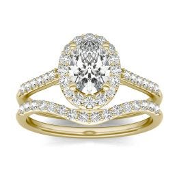 1 1/2 CTW Oval Caydia Lab Grown Diamond Signature Bridal Set with Side-Stones Ring 18K Yellow Gold, SIZE 7.0 Stone Color E
