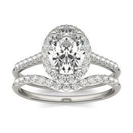 2 CTW Oval Caydia Lab Grown Diamond Signature Bridal Set with Side-Stones Ring 18K White Gold, SIZE 7.0 Stone Color E