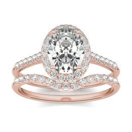 2 CTW Oval Caydia Lab Grown Diamond Signature Bridal Set with Side-Stones Ring 18K Rose Gold, SIZE 7.0 Stone Color E