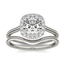 1 3/4 CTW Cushion Caydia Lab Grown Diamond Signature Halo Bridal Set Ring 18K White Gold, SIZE 7.0 Stone Color E