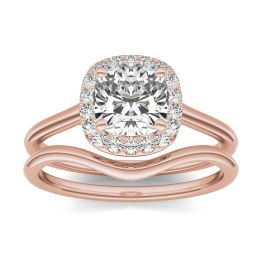 1 3/4 CTW Cushion Caydia Lab Grown Diamond Signature Halo Bridal Set Ring 18K Rose Gold, SIZE 7.0 Stone Color E